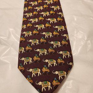 Brooks Brothers 100% Silk Tie - Circus Elephants on Burgundy